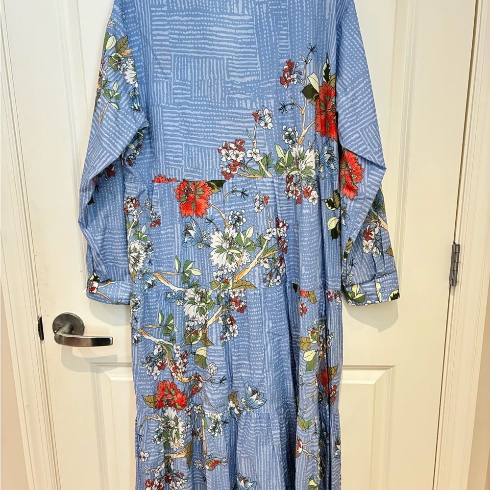 Johnny Was Cotton Floral Blue Long Sleeve Dress - Picture 7 of 7